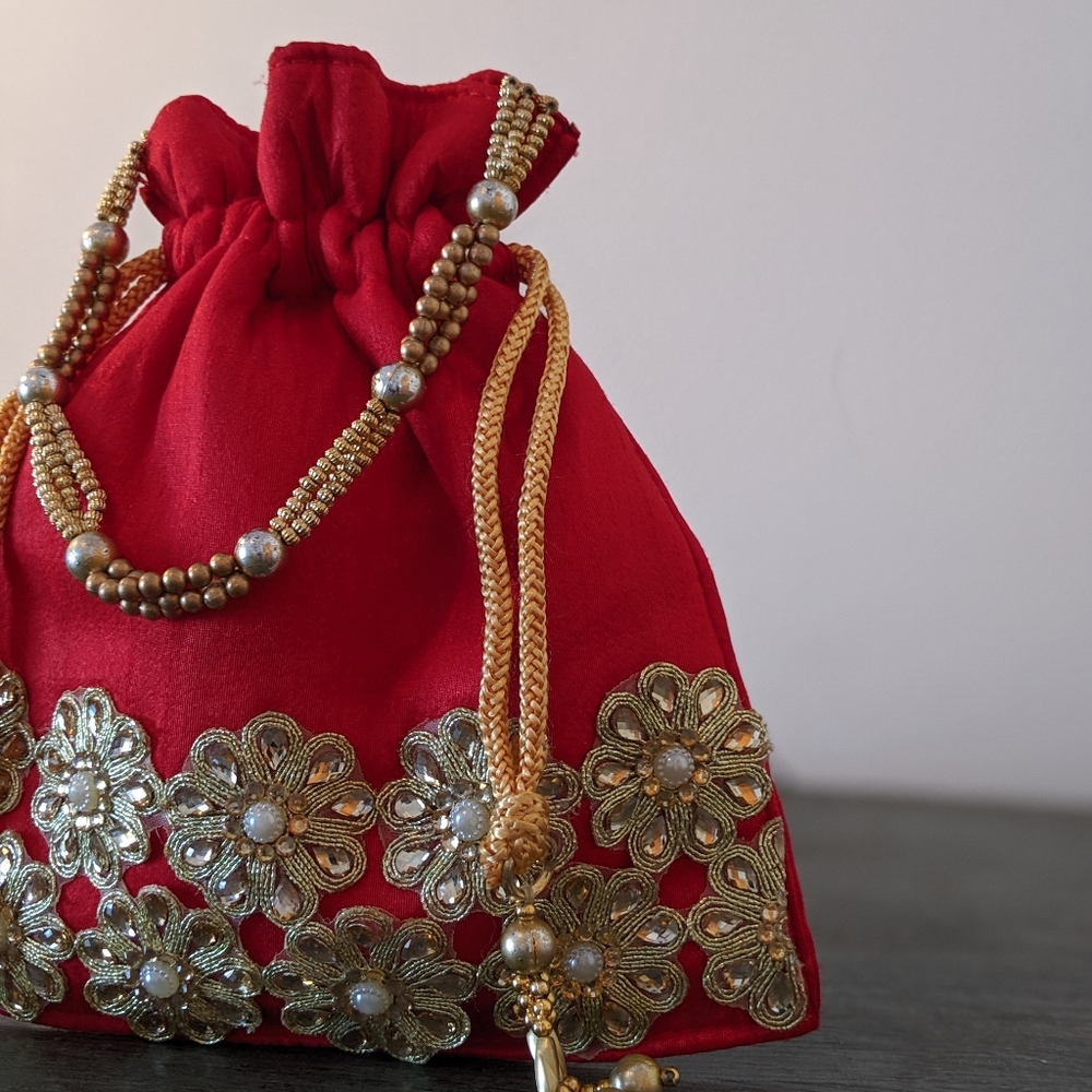 Red Embroidered Wristlet/Clutch